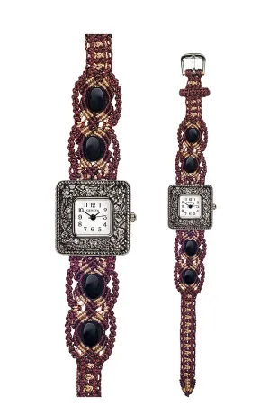 104B - Wide with Antique Style Square Marcasite Watch