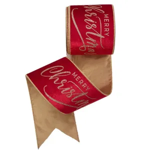 10m*10cm Wide Red Velvet Glitter Merry Christmas Tree Ribbon