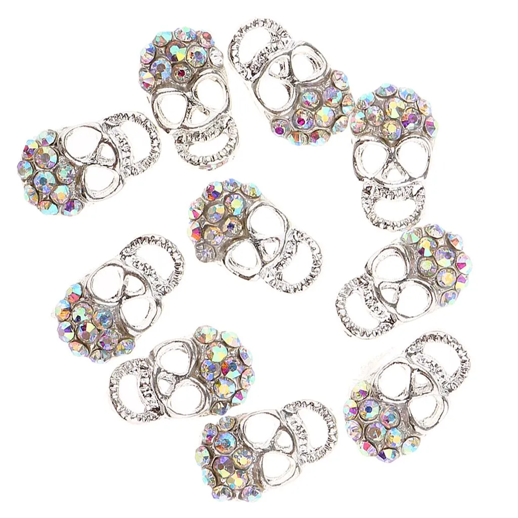 10pcs 3D Halloween Nail Art Decoration Stickers Skull Glitter Multi Color Jewelry Rhinestone DIY