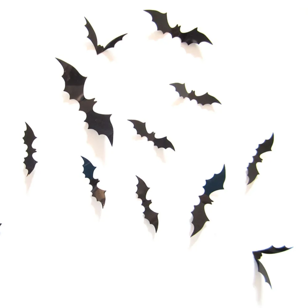12pcs Halloween Decoration Black 3D DIY PVC Bat Wall Sticker Decal Home Halloween Decoration