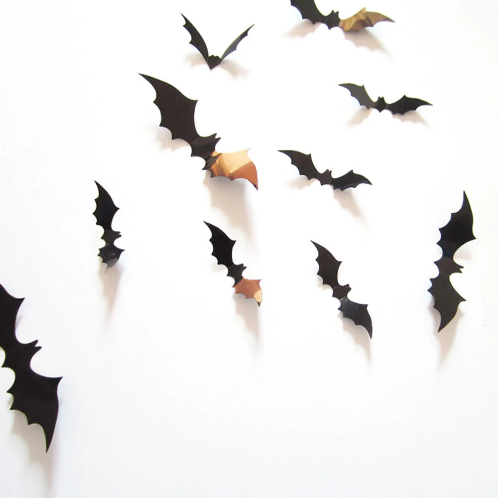 12pcs Halloween Decoration Black 3D DIY PVC Bat Wall Sticker Decal Home Halloween Decoration