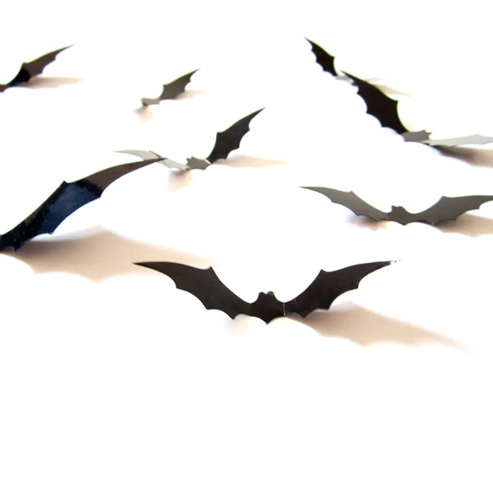 12pcs Halloween Decoration Black 3D DIY PVC Bat Wall Sticker Decal Home Halloween Decoration