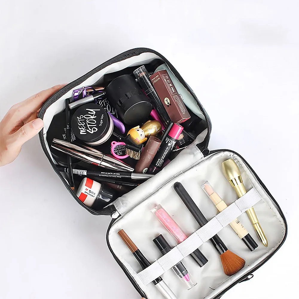 (16x23x17cm) Cosmetic Make Up Bag Necessaire Organizer Bag with Transparent Compartment - Black / Transparent
