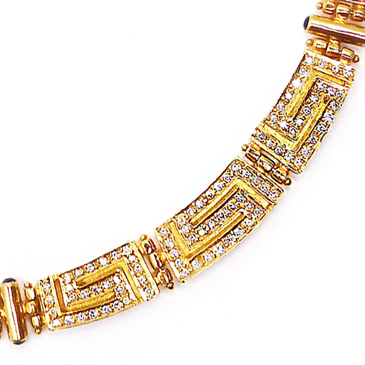1.70ct Diamond and Sapphire Greek Key Necklace | Pre-Loved Heavy Gold | 18K Yellow Gold