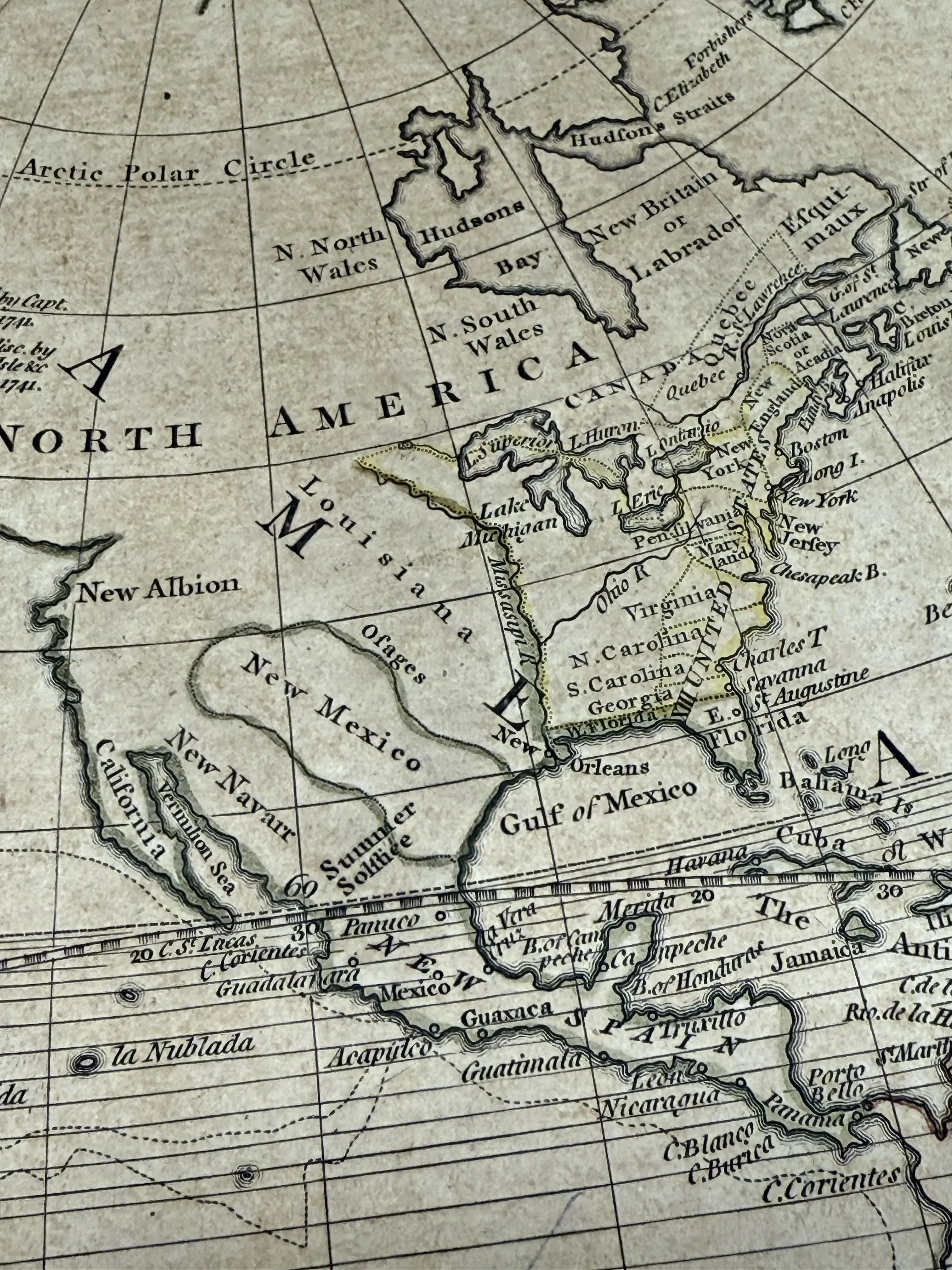 1780 "Bowles's New Map of the World" Double-page engraved map with hand-colored cartouches