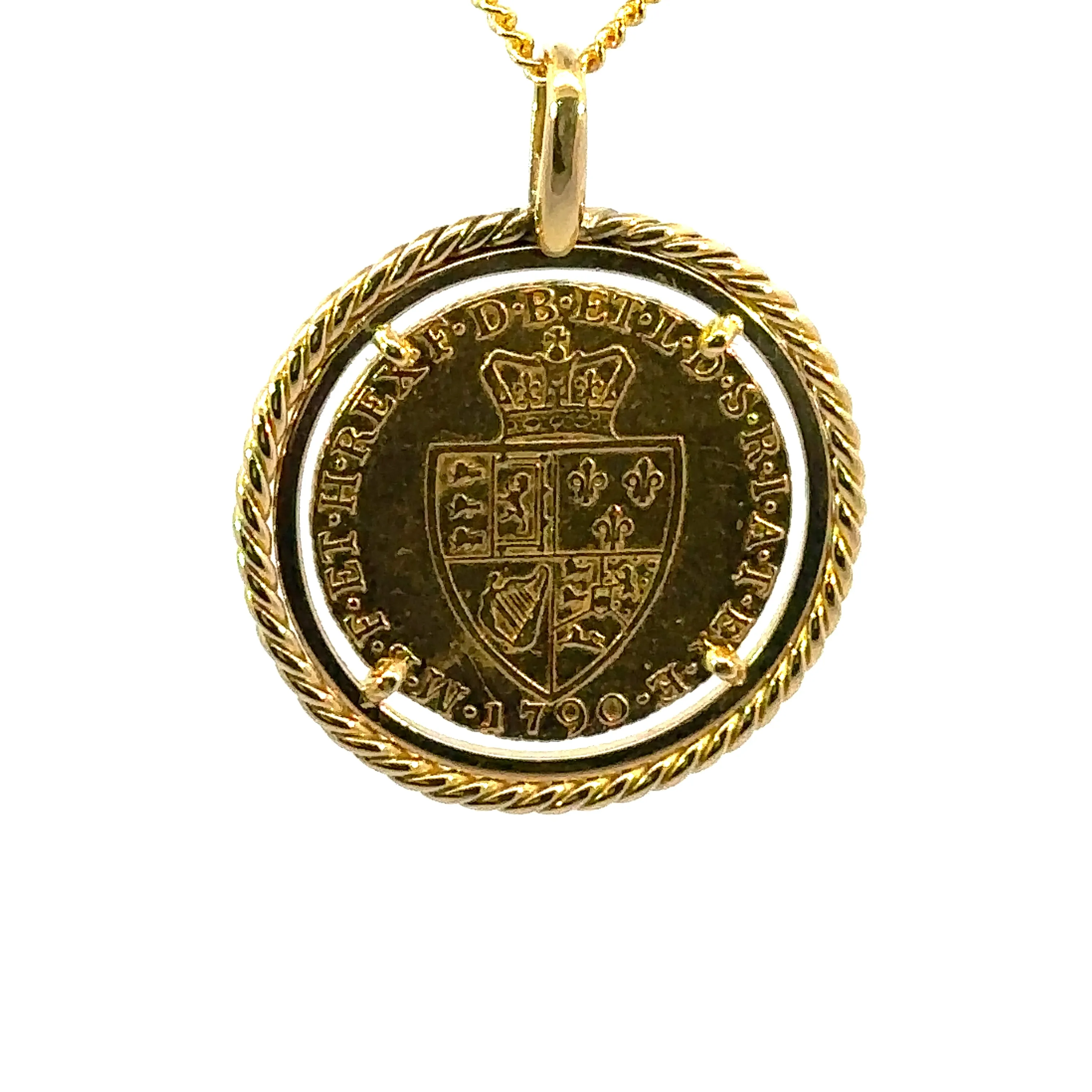 1790 "Spade Guinea" set in 22ct Yellow Gold Coin Holder Pendant