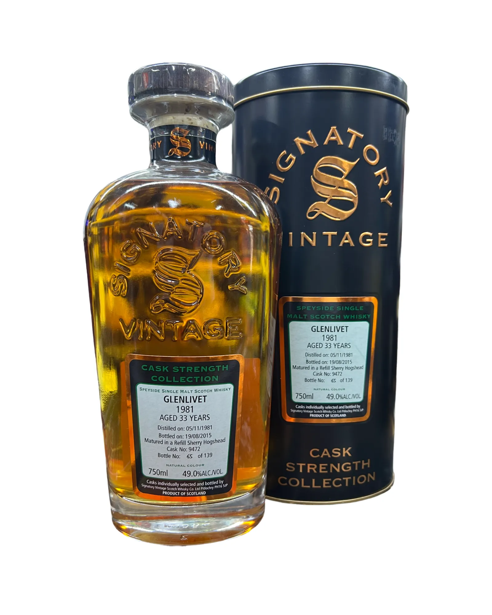 1981 Signatory Vintage Cask Strength Collection Glenlivet 33 Year Old Single Malt Scotch Whisky