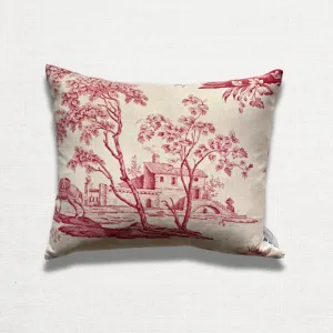 19th Century French Toile Pillow with Ticking Backing (#35)