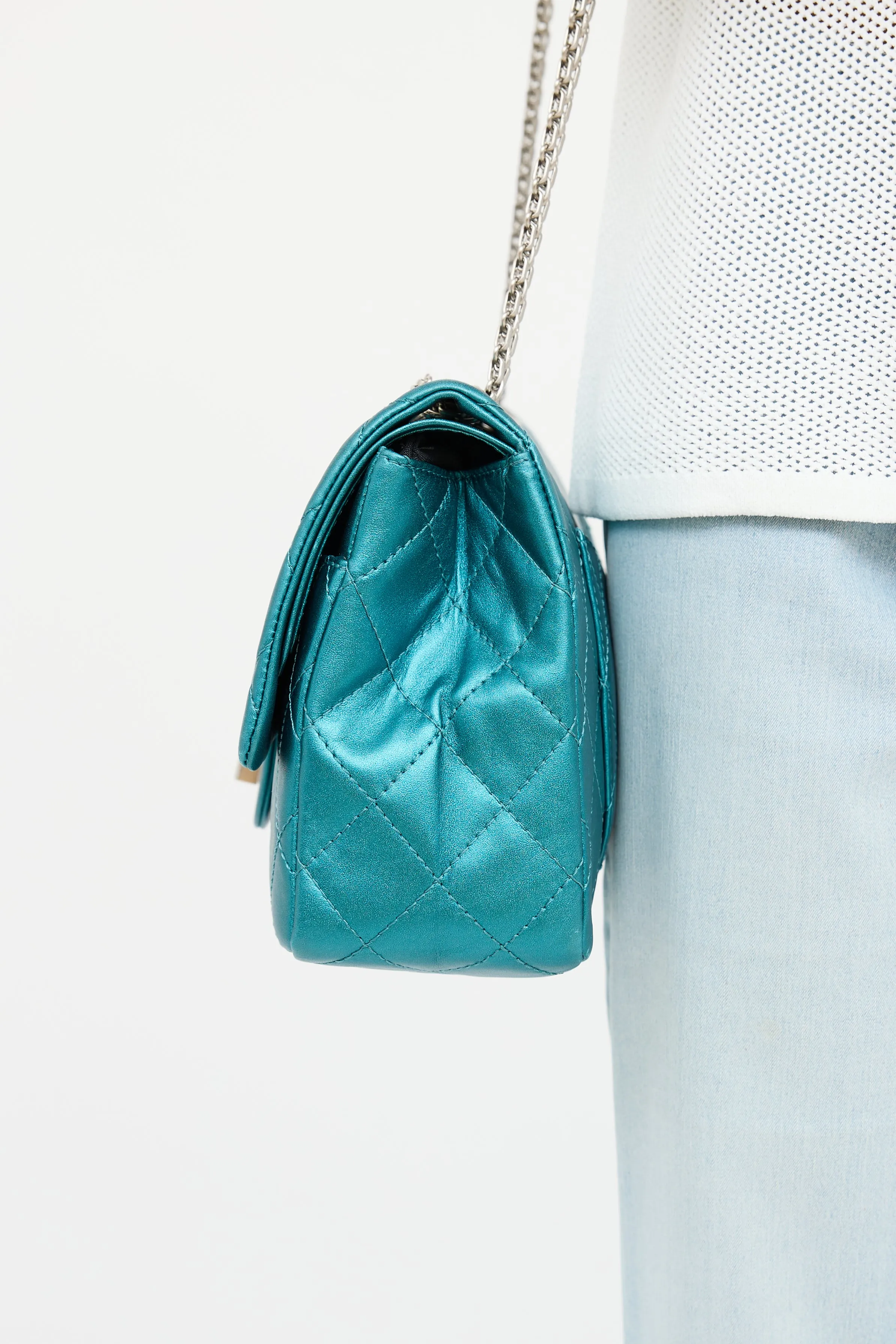 2008 Metallic Teal Quilted Double Flap Bag