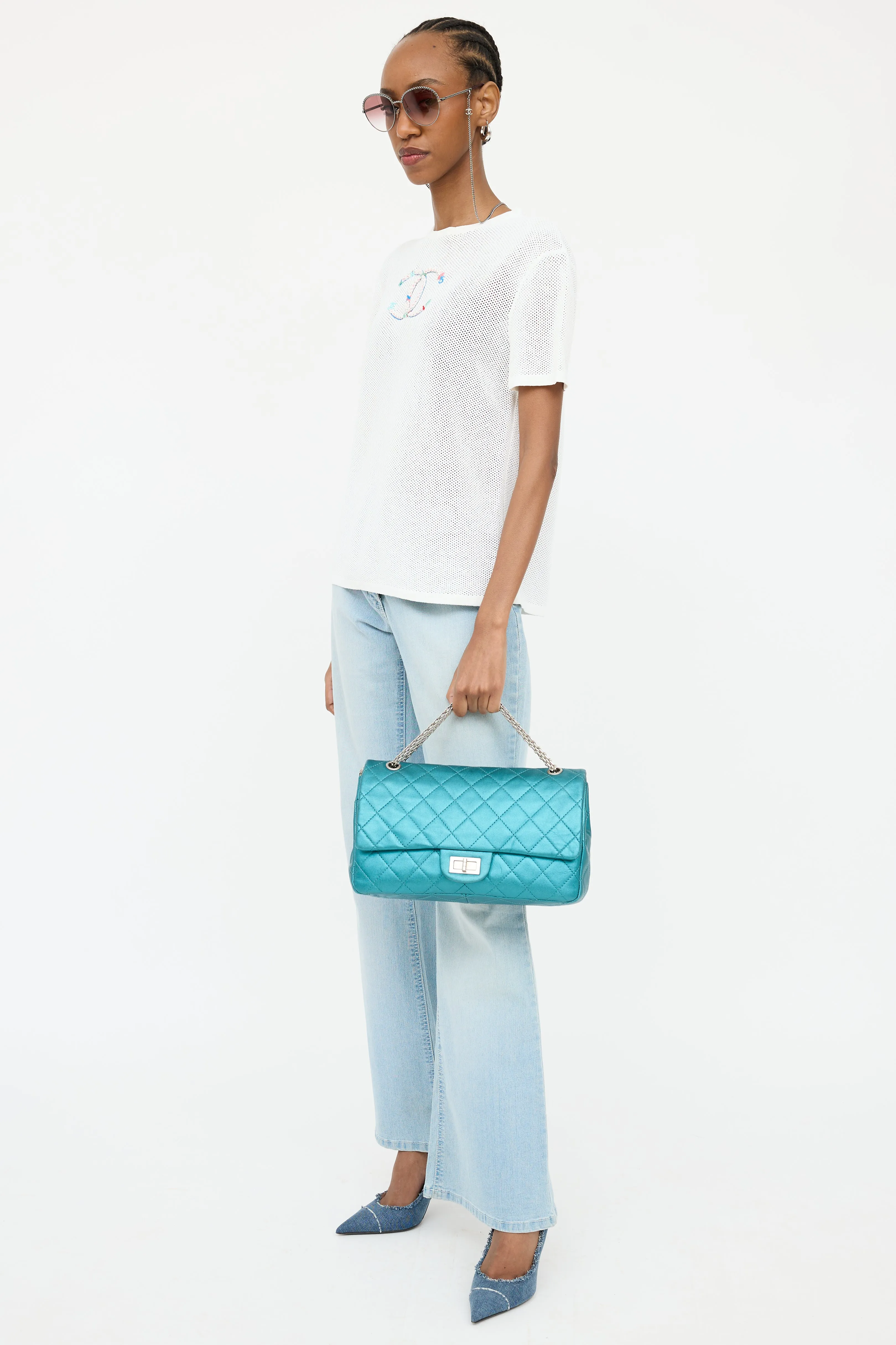 2008 Metallic Teal Quilted Double Flap Bag