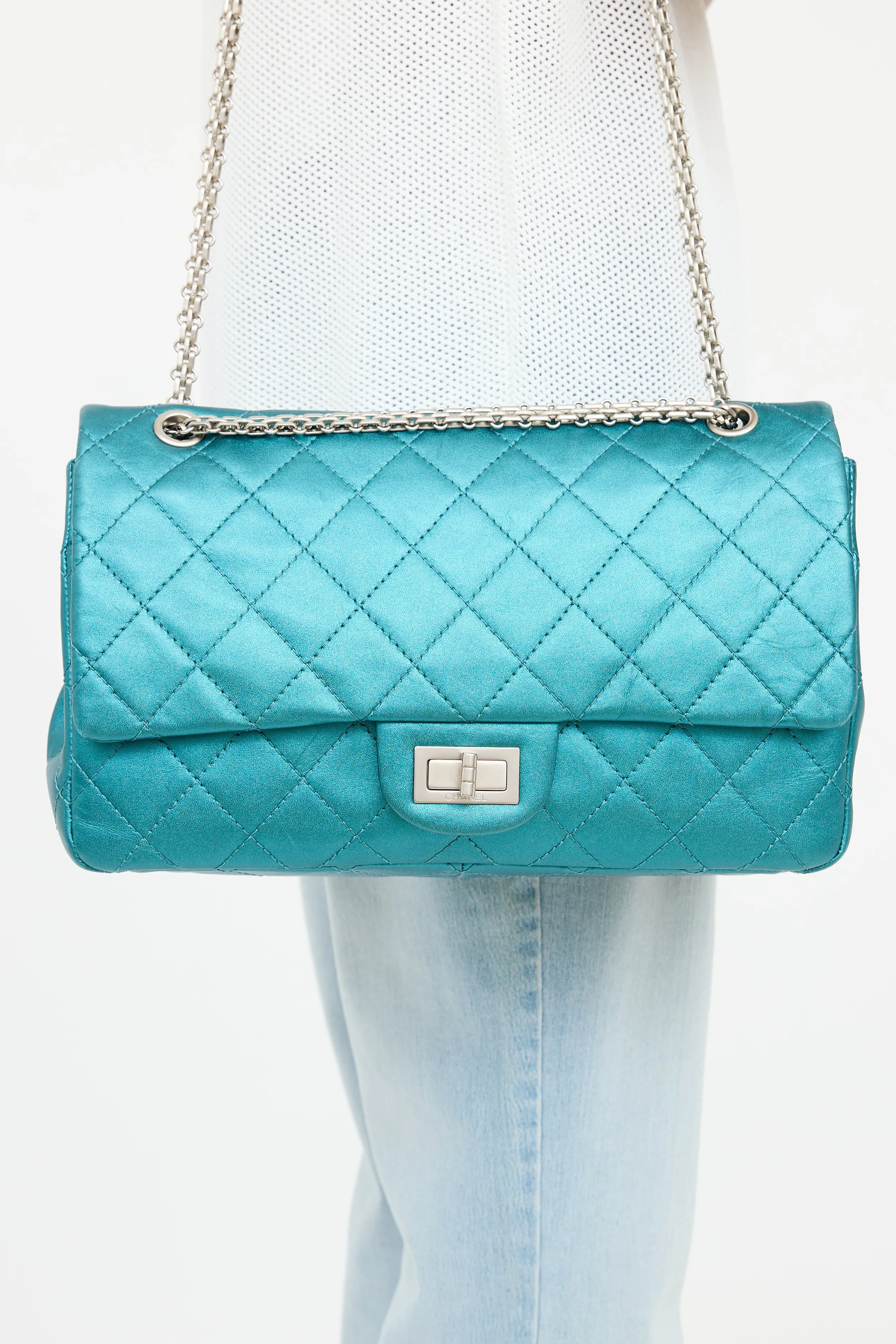 2008 Metallic Teal Quilted Double Flap Bag