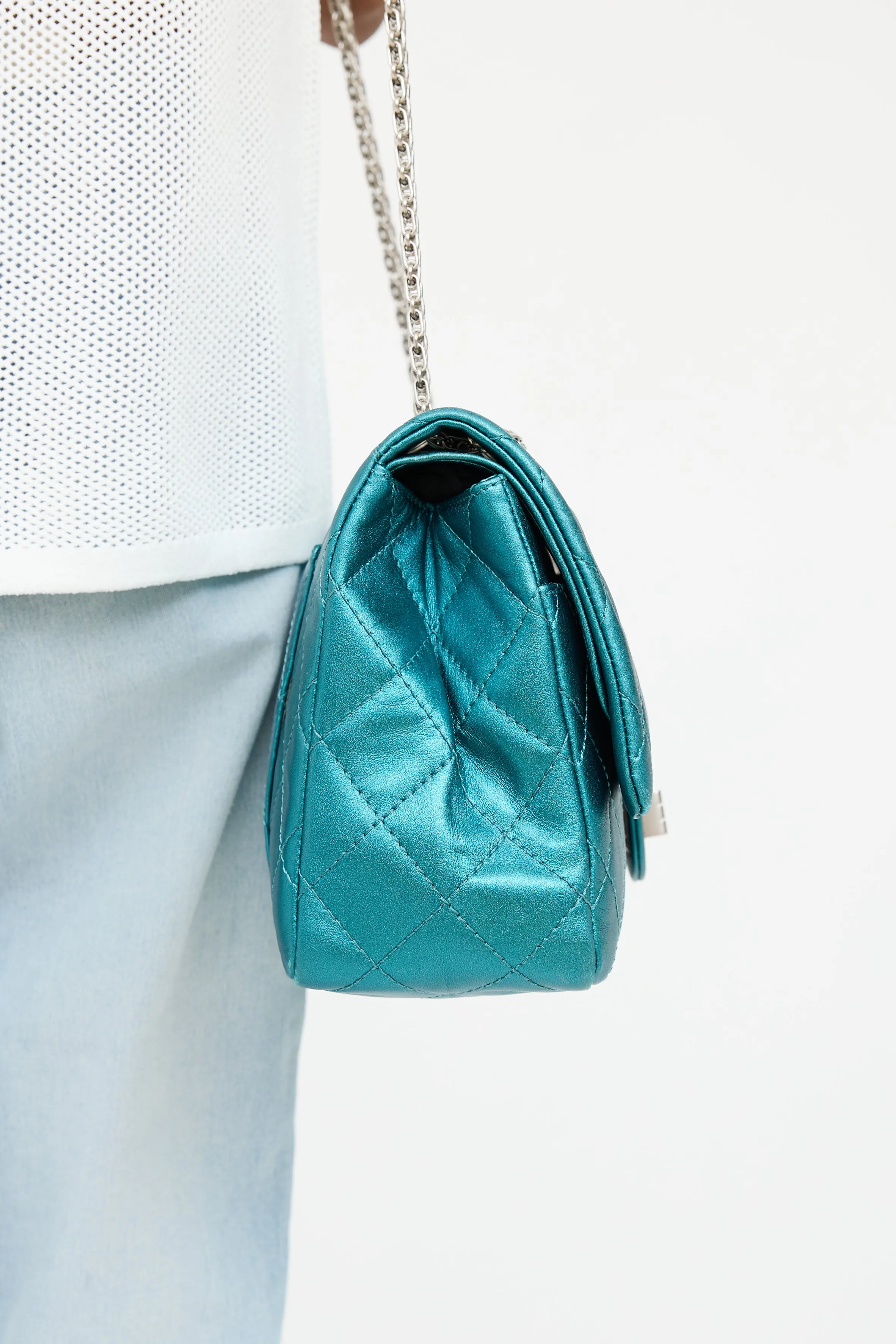 2008 Metallic Teal Quilted Double Flap Bag