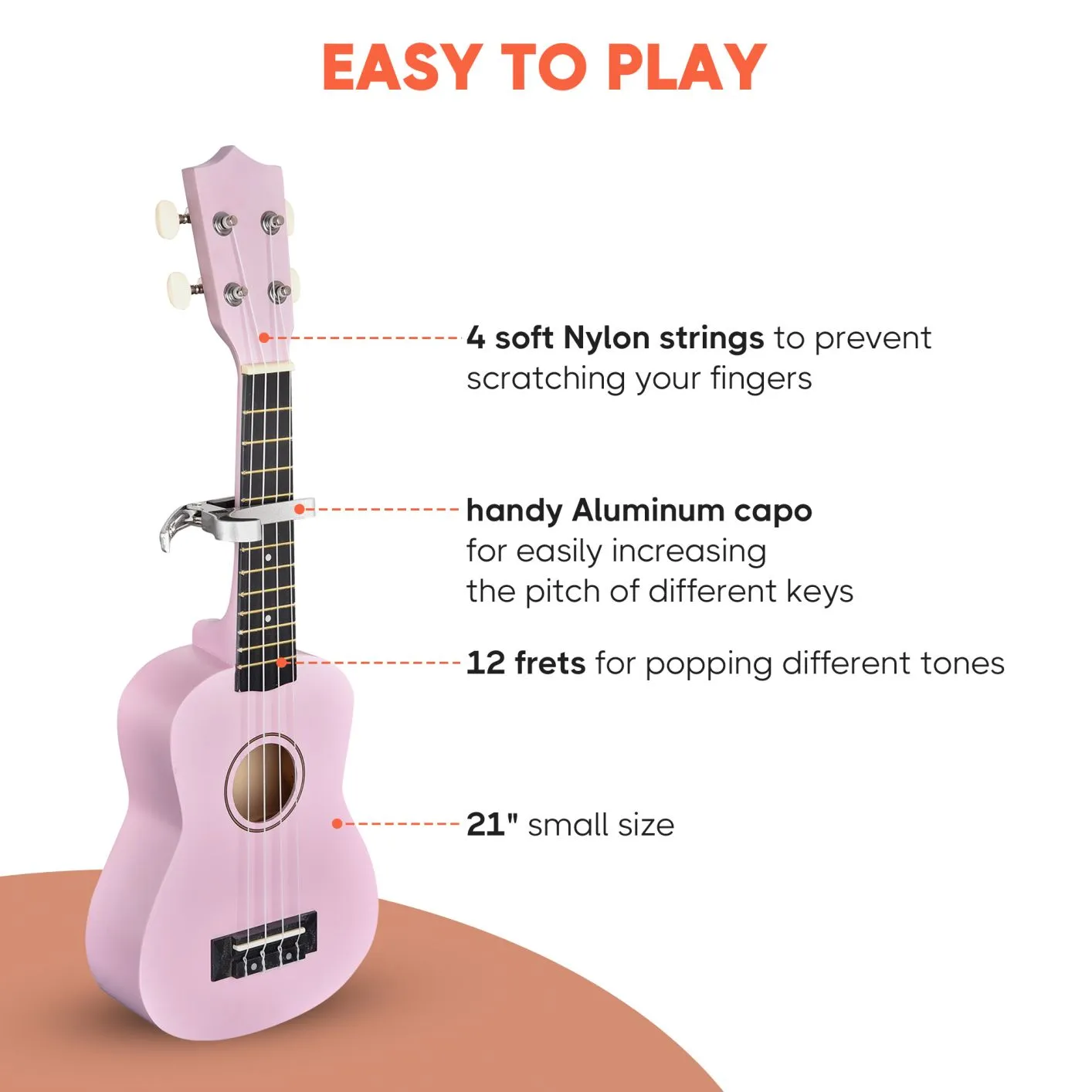21" 4 String Ukulele Hawaiian Guitar Concert Music Show Talent Gift w/ Bag Tuner Pink