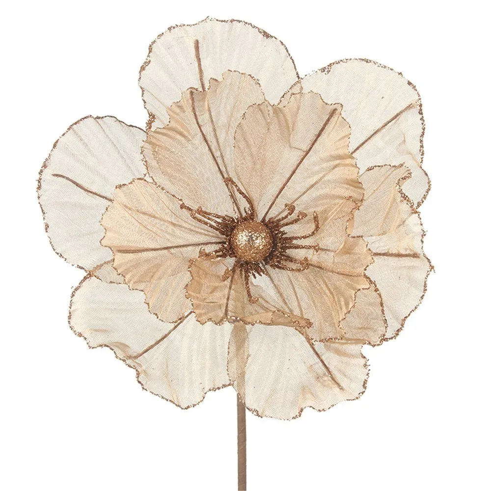 27cm Copper Fabric Artificial Magnolia with Long Stem