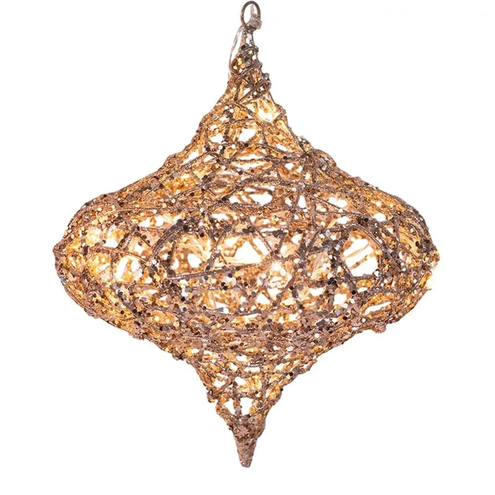 29cm Large Wire Glitter Champagne Finial with Lights Tree Ornament