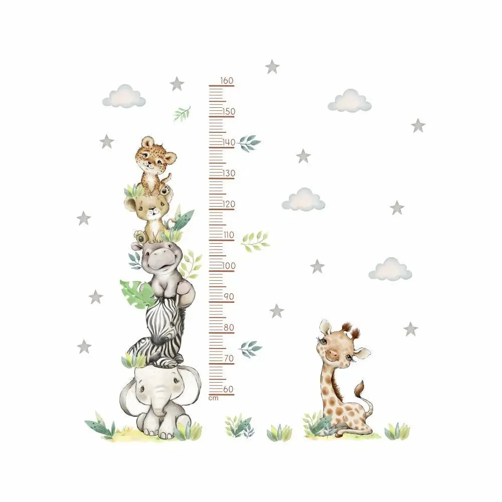 2PC Cartoon Animal Height Ruler Wall Stickers for Child Waterproof  PVC Kids Room Kindergarten Home Decor Baby Room Wallpaper