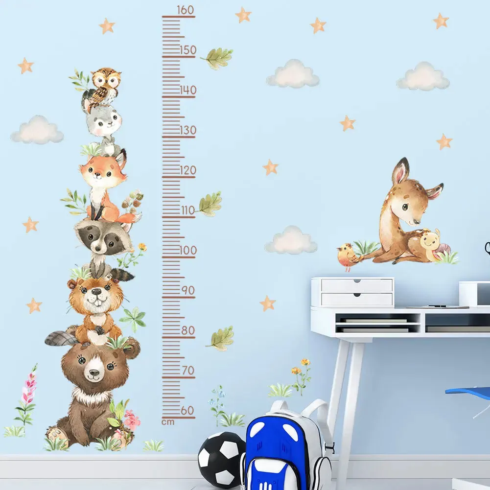 2PC Cartoon Animal Height Ruler Wall Stickers for Child Waterproof  PVC Kids Room Kindergarten Home Decor Baby Room Wallpaper
