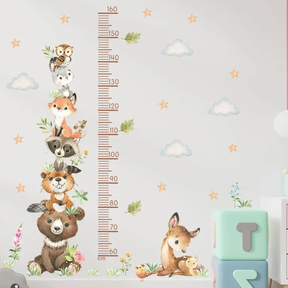 2PC Cartoon Animal Height Ruler Wall Stickers for Child Waterproof  PVC Kids Room Kindergarten Home Decor Baby Room Wallpaper