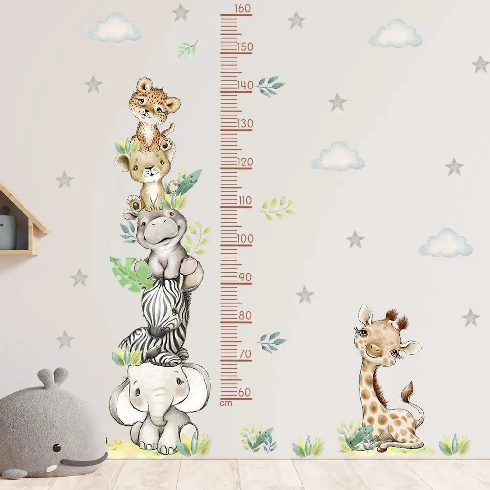 2PC Cartoon Animal Height Ruler Wall Stickers for Child Waterproof  PVC Kids Room Kindergarten Home Decor Baby Room Wallpaper