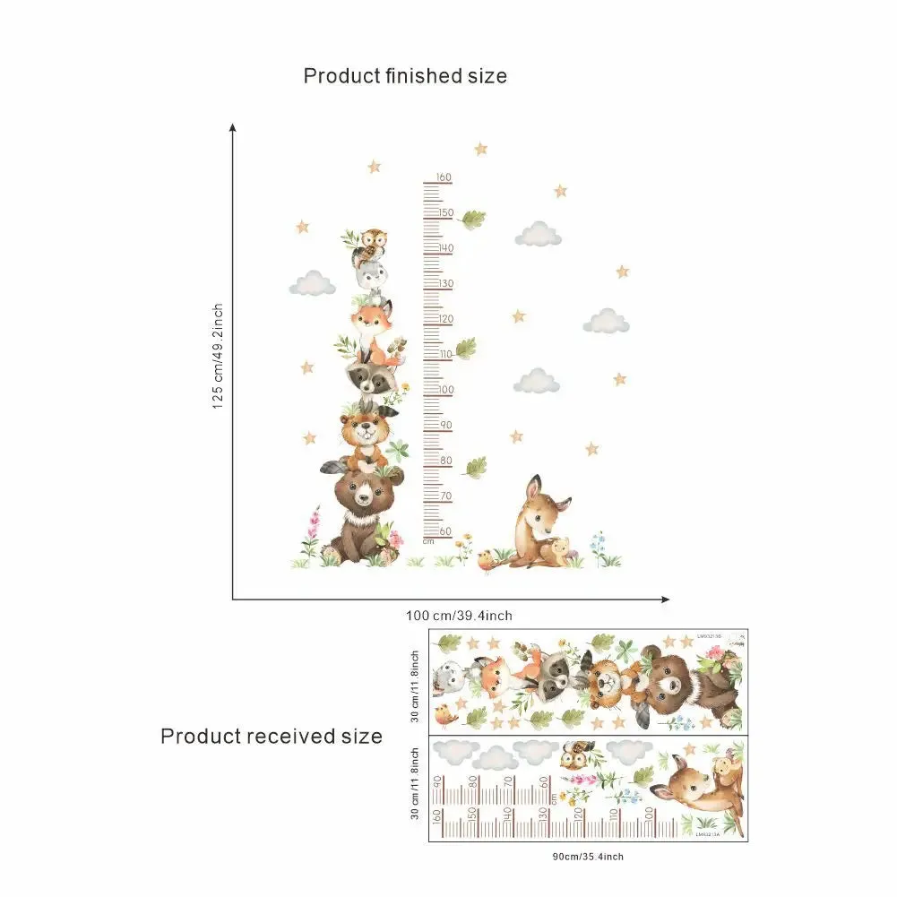 2PC Cartoon Animal Height Ruler Wall Stickers for Child Waterproof  PVC Kids Room Kindergarten Home Decor Baby Room Wallpaper