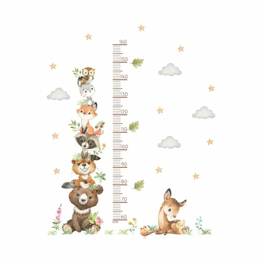 2PC Cartoon Animal Height Ruler Wall Stickers for Child Waterproof  PVC Kids Room Kindergarten Home Decor Baby Room Wallpaper
