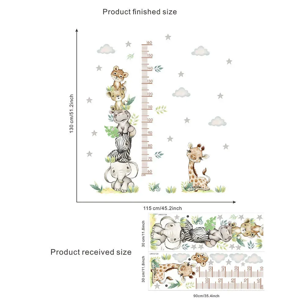 2PC Cartoon Animal Height Ruler Wall Stickers for Child Waterproof  PVC Kids Room Kindergarten Home Decor Baby Room Wallpaper