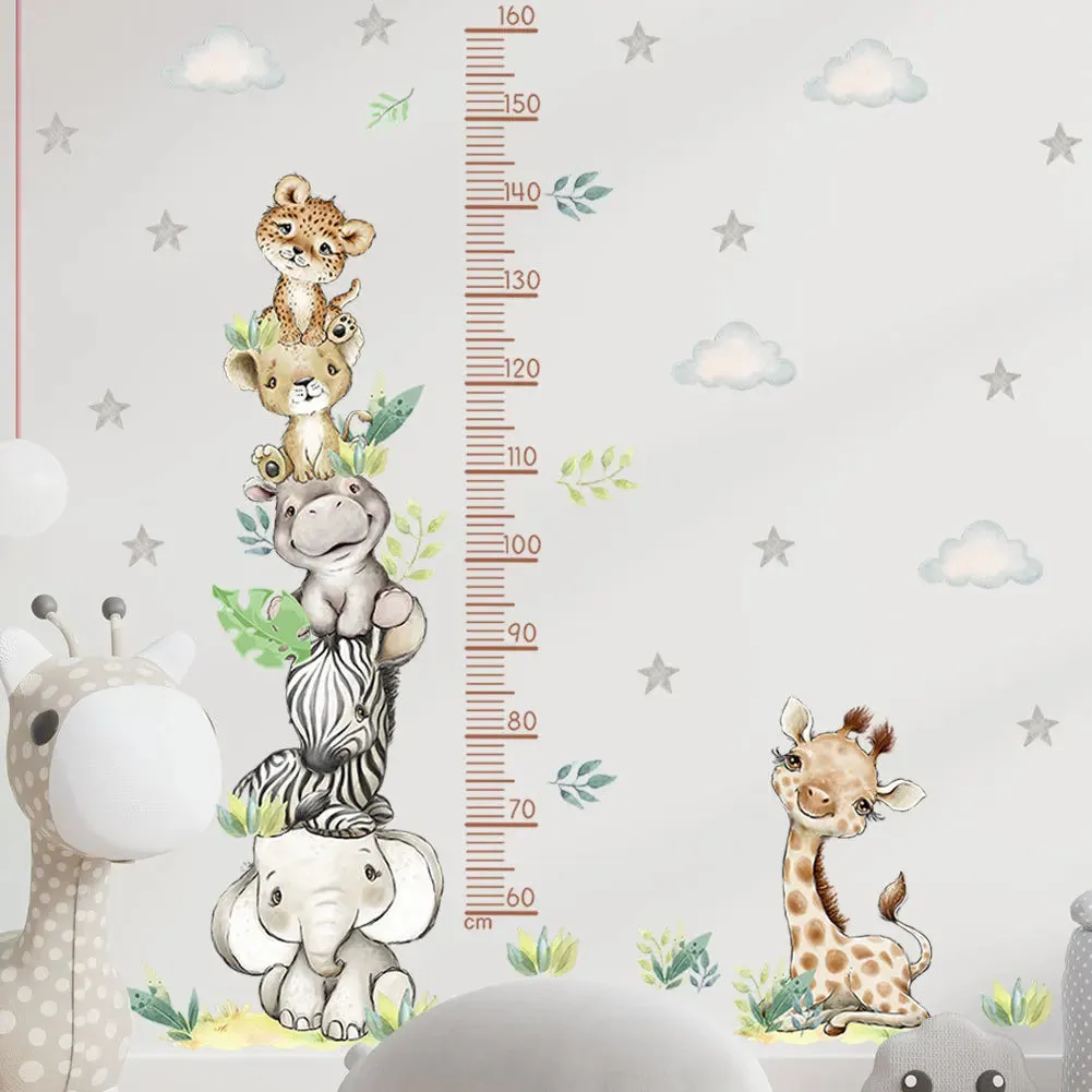2PC Cartoon Animal Height Ruler Wall Stickers for Child Waterproof  PVC Kids Room Kindergarten Home Decor Baby Room Wallpaper