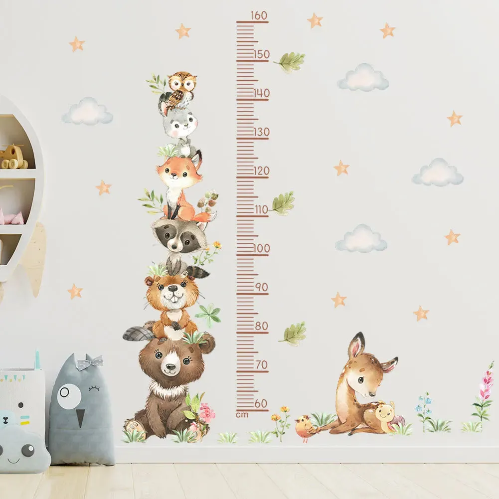 2PC Cartoon Animal Height Ruler Wall Stickers for Child Waterproof  PVC Kids Room Kindergarten Home Decor Baby Room Wallpaper