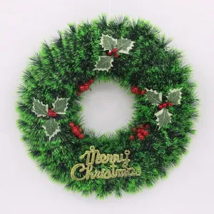 45cm Deluxe Green Christmas Wreath with Merry Christmas Sign