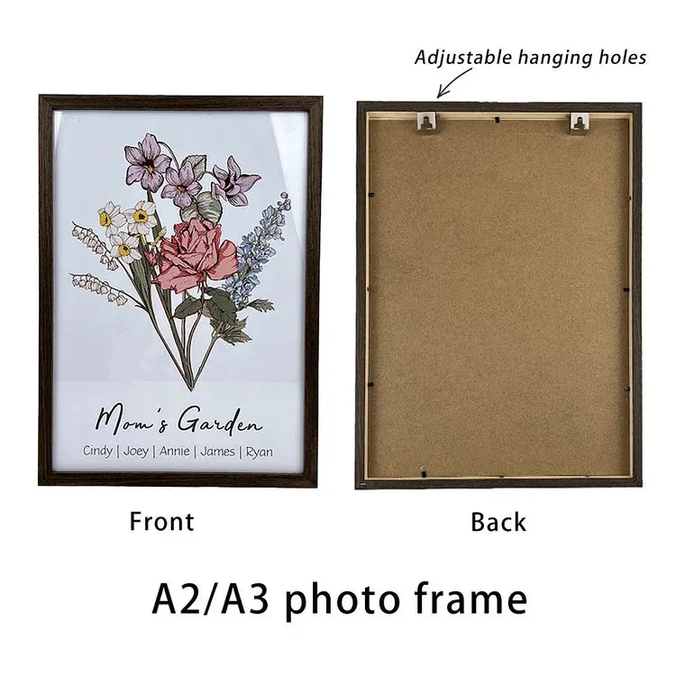 4FunGift® Personalized Birth Flower Family Bouquet Names Frame