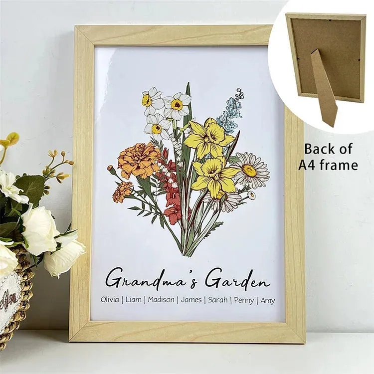 4FunGift® Personalized Birth Flower Family Bouquet Names Frame