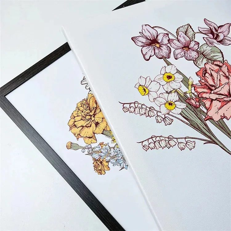 4FunGift® Personalized Birth Flower Family Bouquet Names Frame