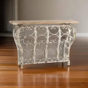 55 Inch Console Sofa Table with Scrollwork, Iron Curved Base, Wood, White By Casagear Home