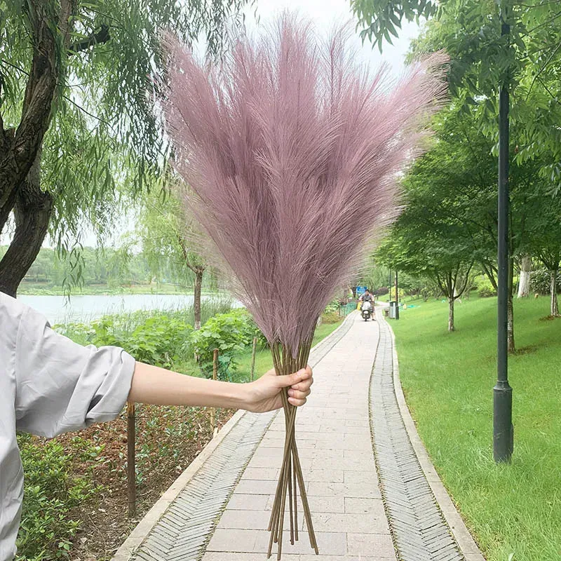 5pcs 100cm Artificial Pampas Grass Dried Reed Flowers Bouquet Wedding Party Decoration Home Room DIY Fake Plant Decor Supplies