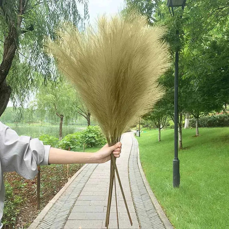 5pcs 100cm Artificial Pampas Grass Dried Reed Flowers Bouquet Wedding Party Decoration Home Room DIY Fake Plant Decor Supplies