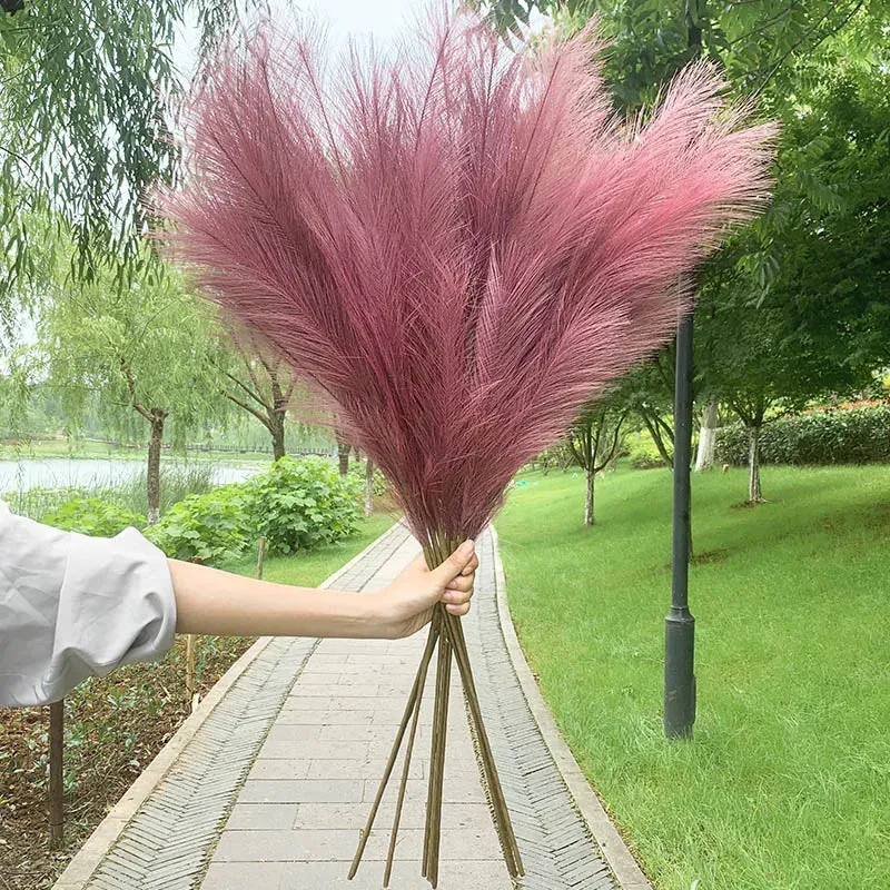 5pcs 100cm Artificial Pampas Grass Dried Reed Flowers Bouquet Wedding Party Decoration Home Room DIY Fake Plant Decor Supplies