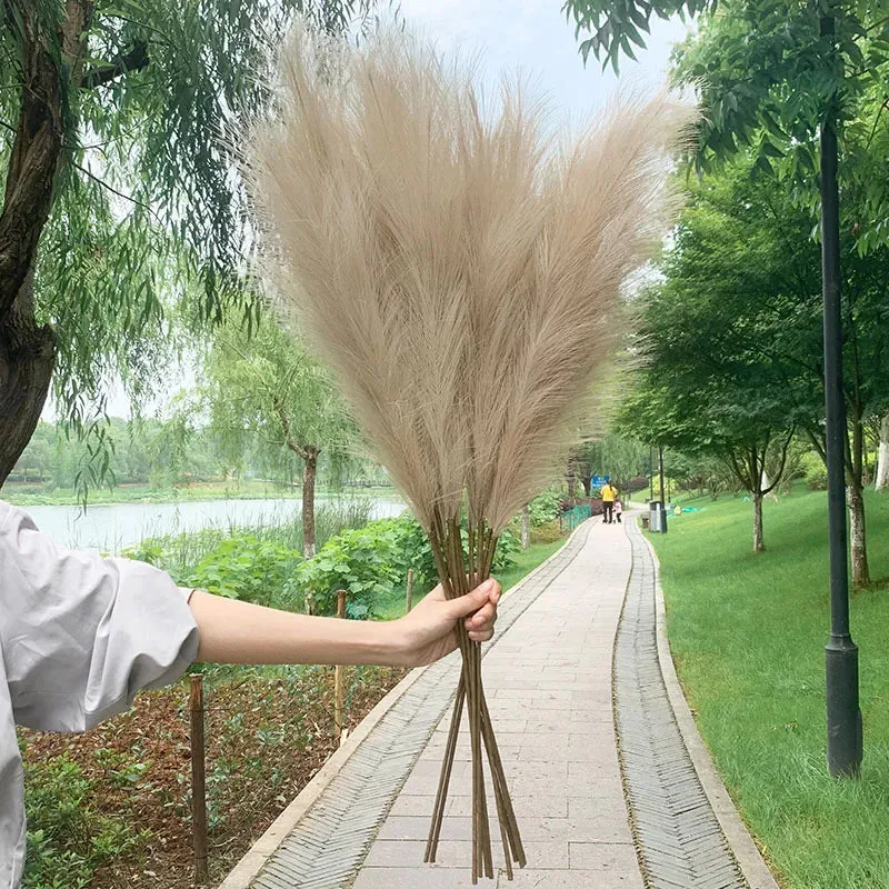 5pcs 100cm Artificial Pampas Grass Dried Reed Flowers Bouquet Wedding Party Decoration Home Room DIY Fake Plant Decor Supplies