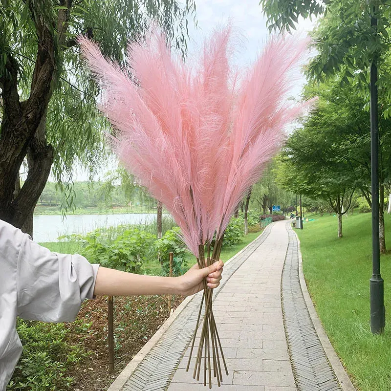 5pcs 100cm Artificial Pampas Grass Dried Reed Flowers Bouquet Wedding Party Decoration Home Room DIY Fake Plant Decor Supplies