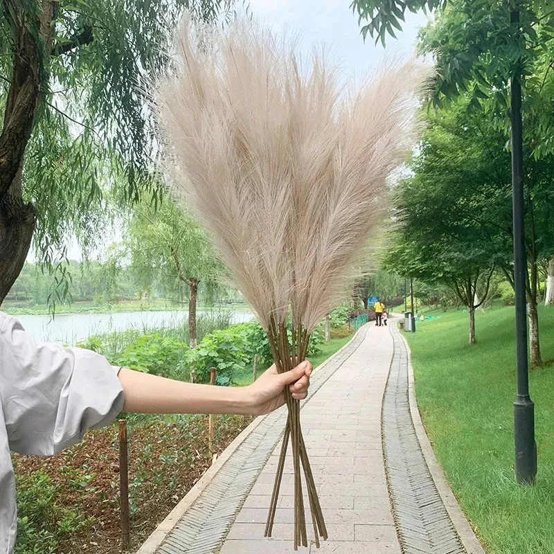 5pcs 100cm Artificial Pampas Grass Dried Reed Flowers Bouquet Wedding Party Decoration Home Room DIY Fake Plant Decor Supplies