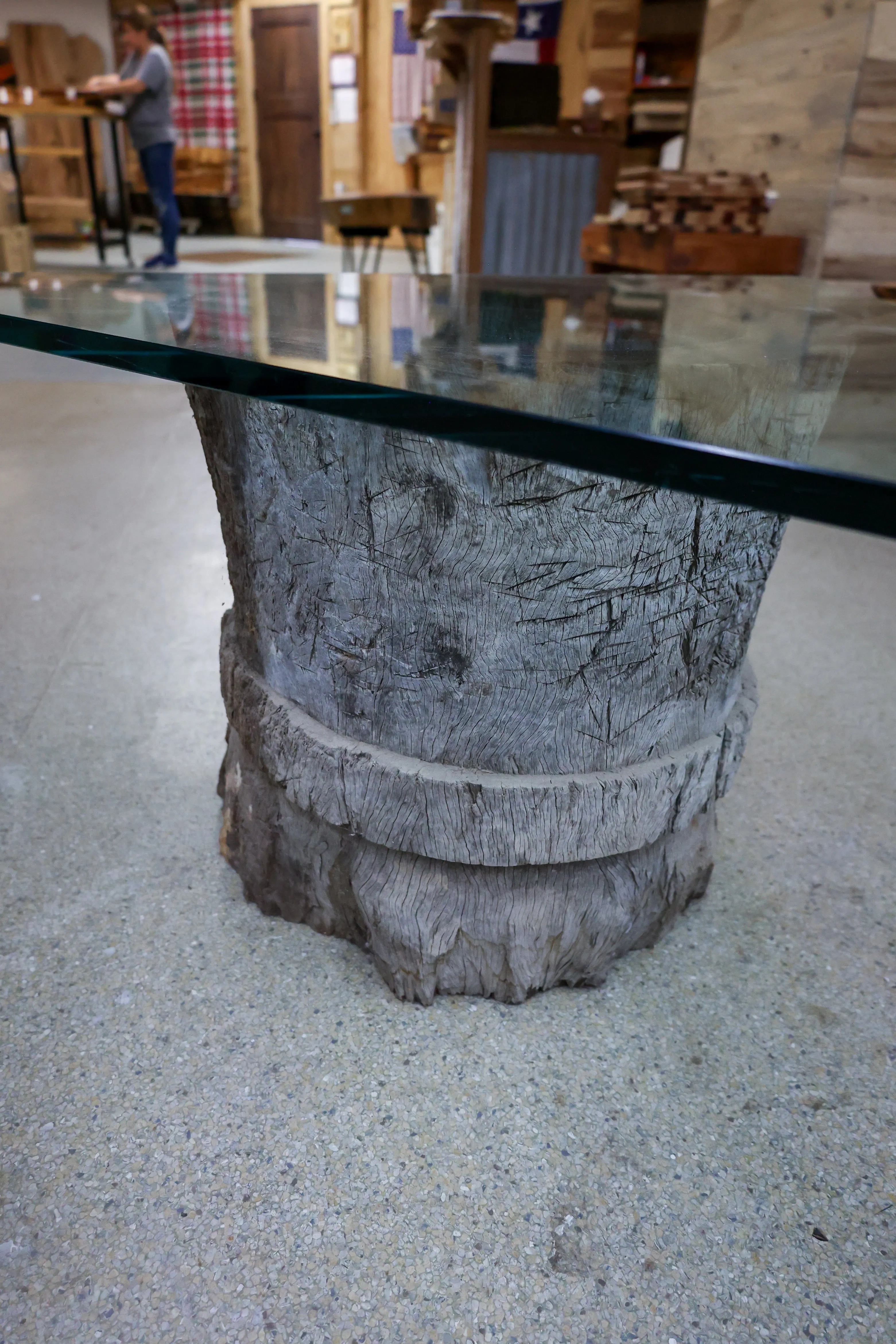 African Leadwood Triangle Glass Coffee Table