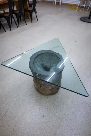 African Leadwood Triangle Glass Coffee Table
