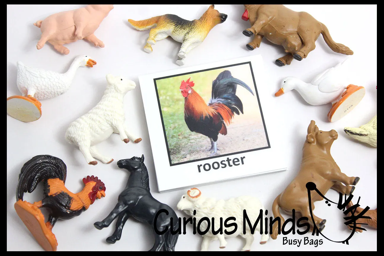 Animal Match - FARM - Miniature Animals with Matching Cards - 2 Part Cards.  Montessori learning toy, language materials - Farm Animals