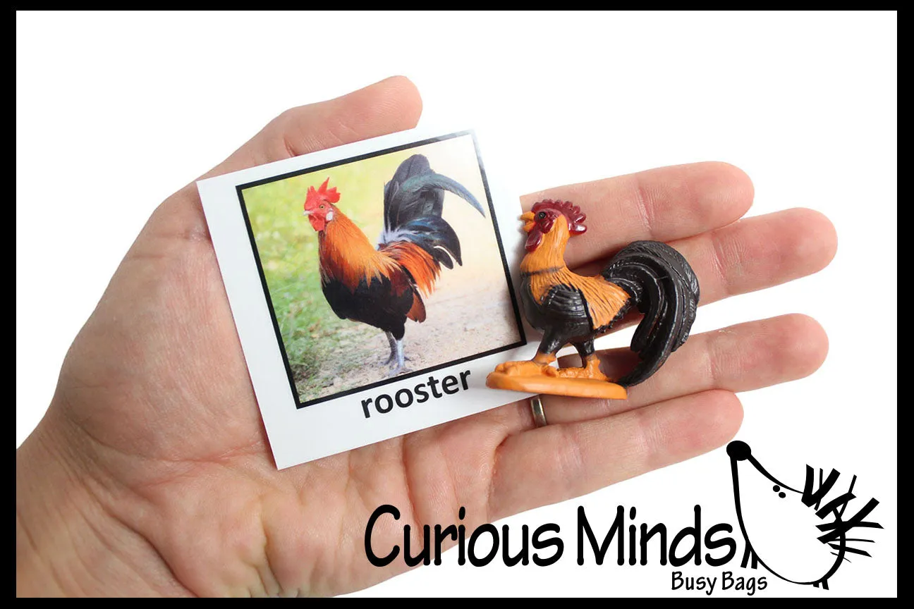 Animal Match - FARM - Miniature Animals with Matching Cards - 2 Part Cards.  Montessori learning toy, language materials - Farm Animals