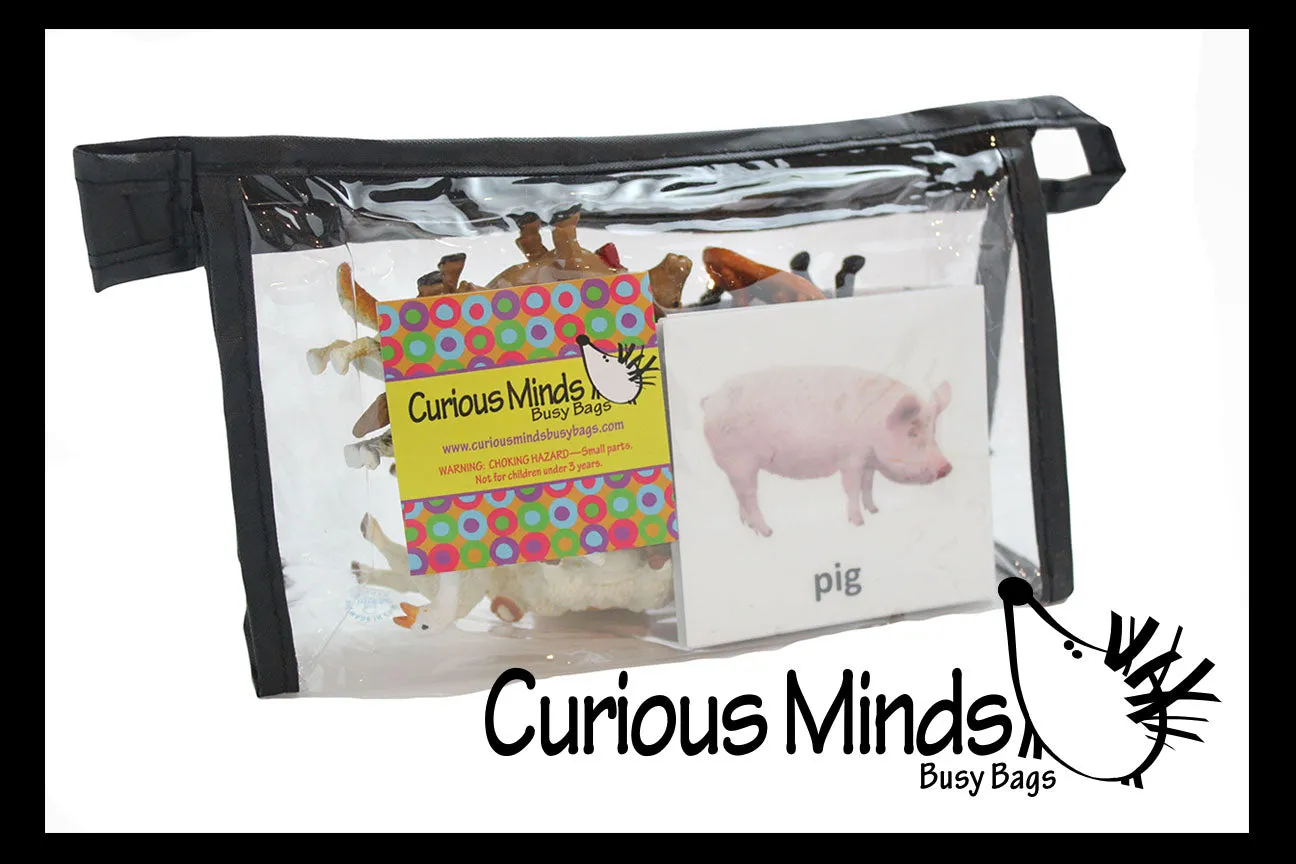 Animal Match - FARM - Miniature Animals with Matching Cards - 2 Part Cards.  Montessori learning toy, language materials - Farm Animals