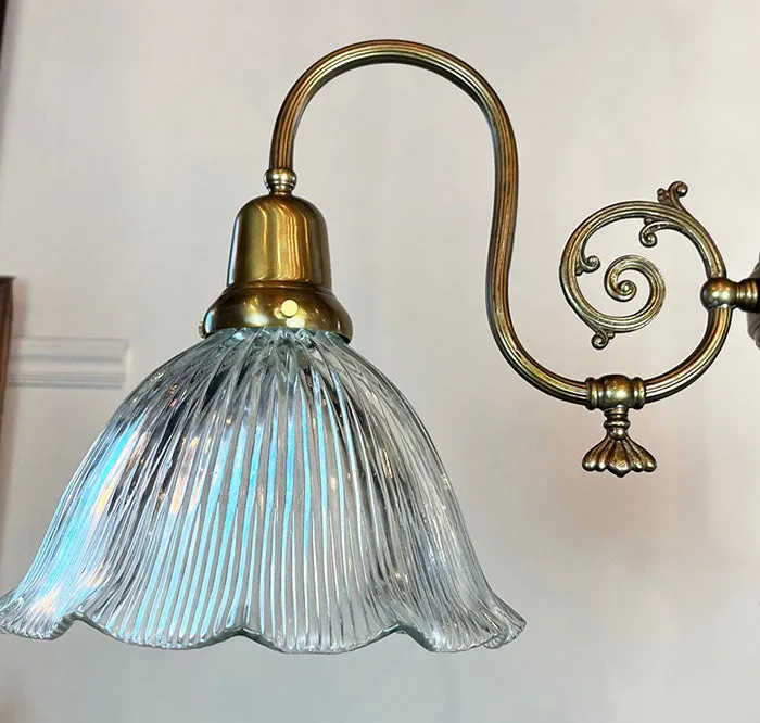 Antique Circa 1910 Sheffield Three Light Downburning Coverted Gas Fixture with Ruffled Holophane Shades