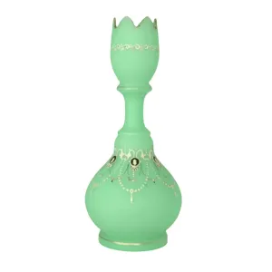 Antique Green Satin Art Glass Mantle Vase