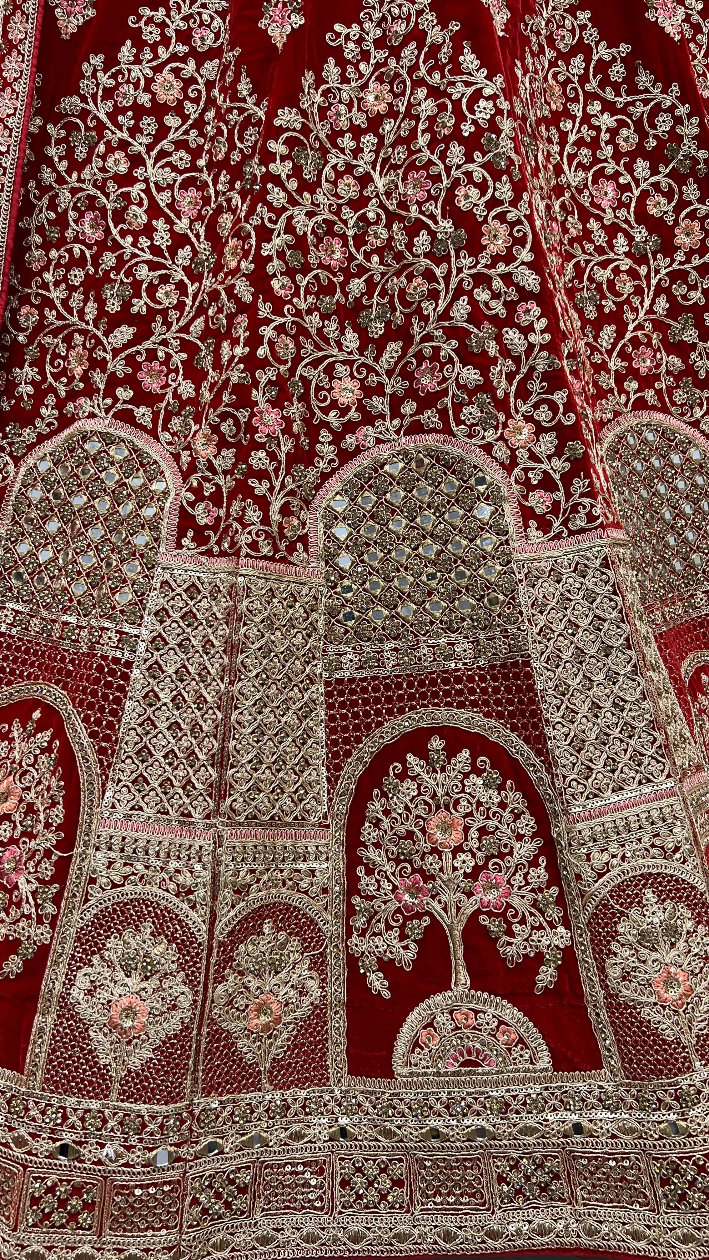 Apple Red Luxurious Velvet Wedding Lehenga