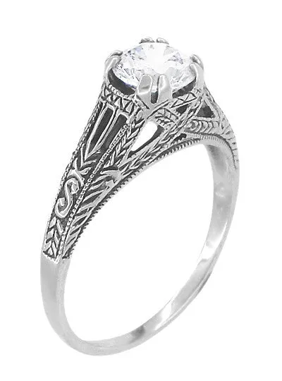 Art Deco Cubic Zirconia ( CZ ) Filigree Engraved Promise  Ring in Sterling Silver | 1.45 Carats