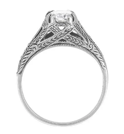 Art Deco Cubic Zirconia ( CZ ) Filigree Engraved Promise  Ring in Sterling Silver | 1.45 Carats