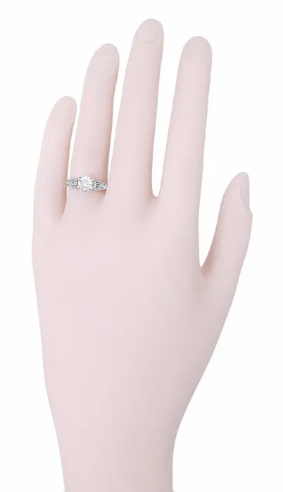 Art Deco Cubic Zirconia ( CZ ) Filigree Engraved Promise  Ring in Sterling Silver | 1.45 Carats